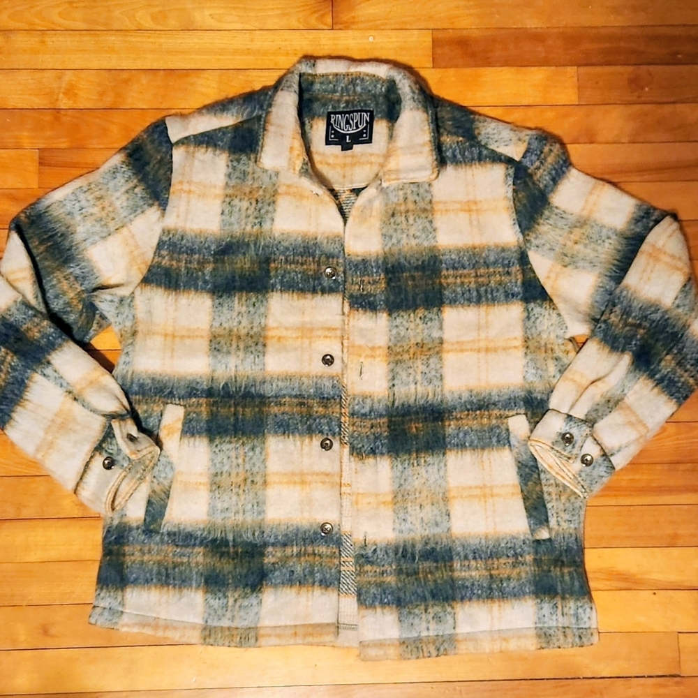 Mohair Green And Cream Plaid Shacket